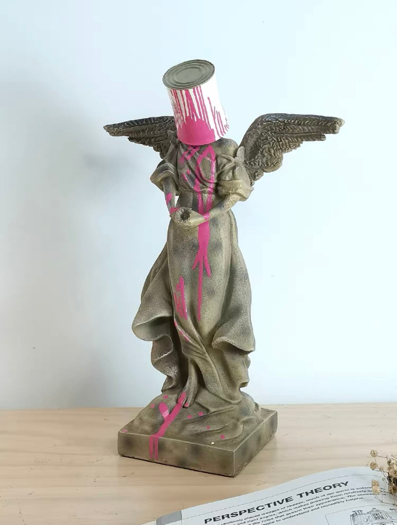 Banksy sculpture Pour The Paint Iron Bucket Angel Resin Figure 2.8KG