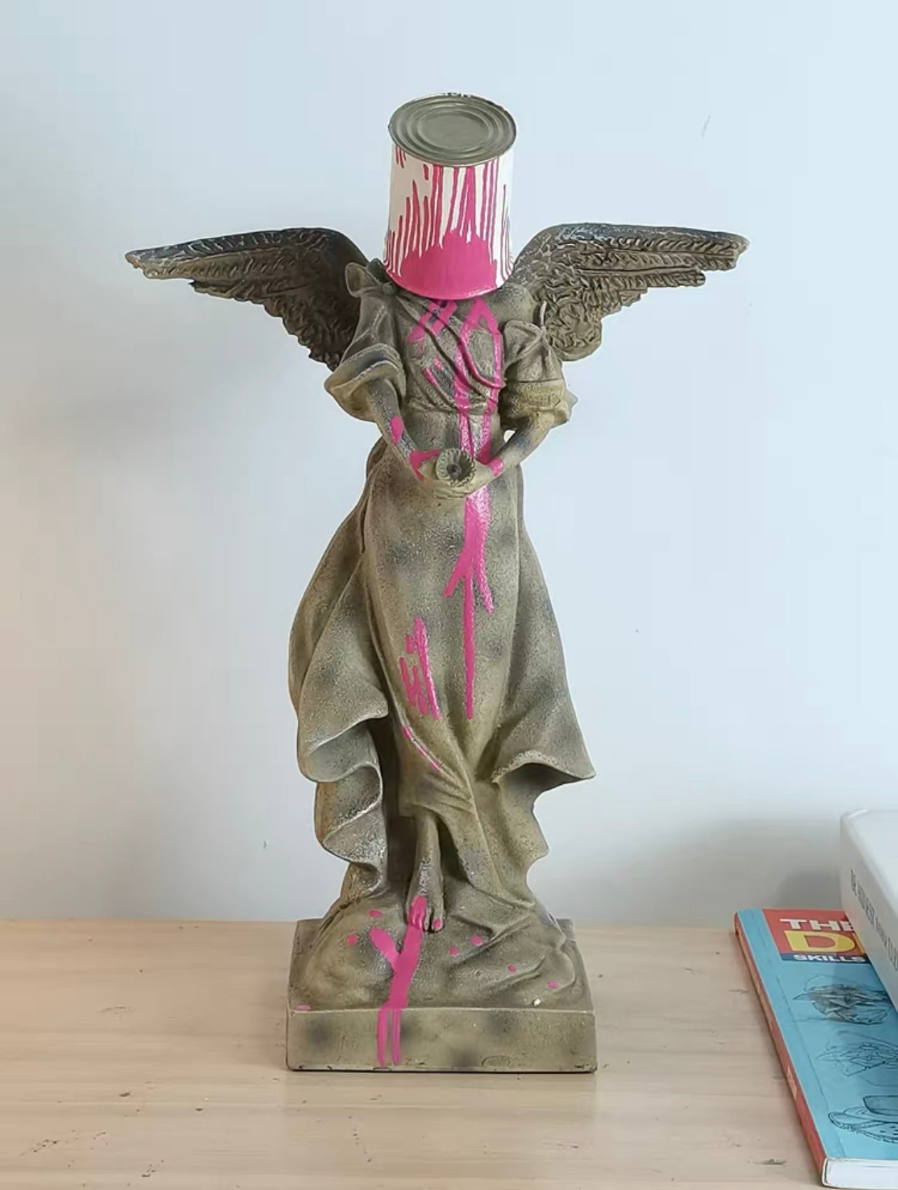 Banksy sculpture Pour The Paint Iron Bucket Angel Resin Figure 2.8KG