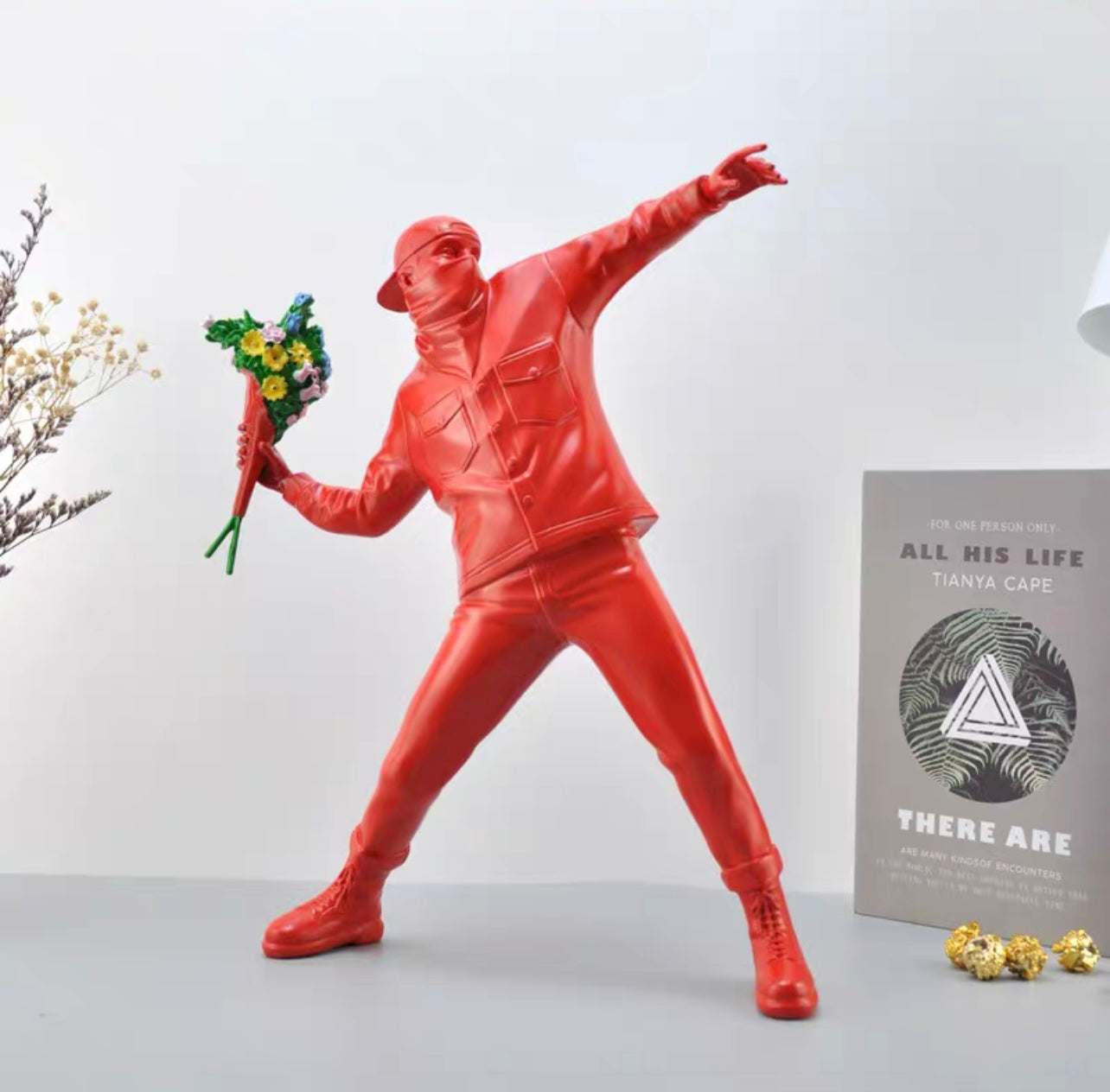 Banksy Rage the Flower Thrower Resin Sculpture Modern Ornaments Creative 3.9KG