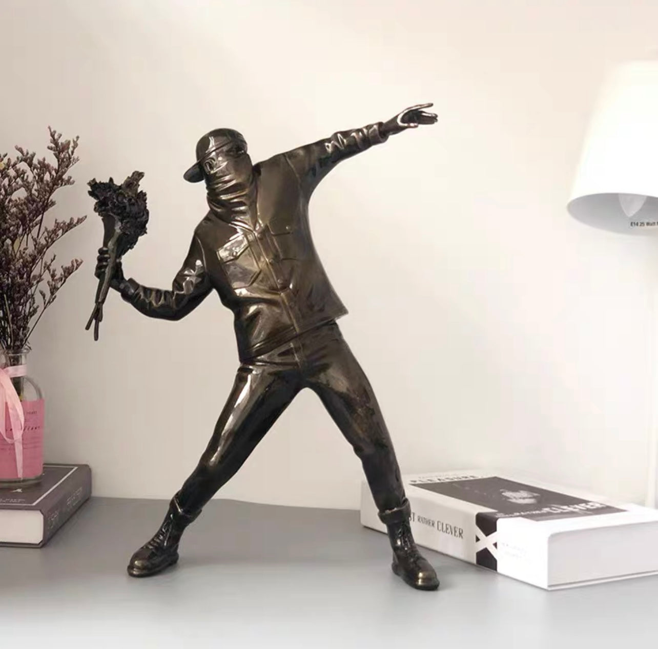 Banksy Rage the Flower Thrower Resin Sculpture Modern Ornaments Creative 3.9KG