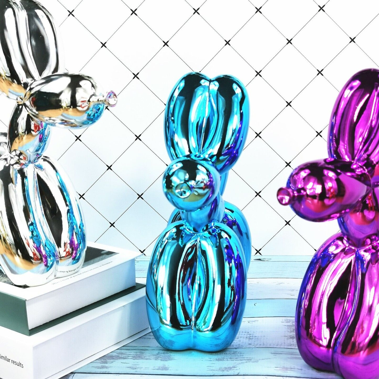 Resin Statues Metallic Blue Balloon Dog Sculpture Balloon Animal Art Figurine 4.7KG/2.8KG