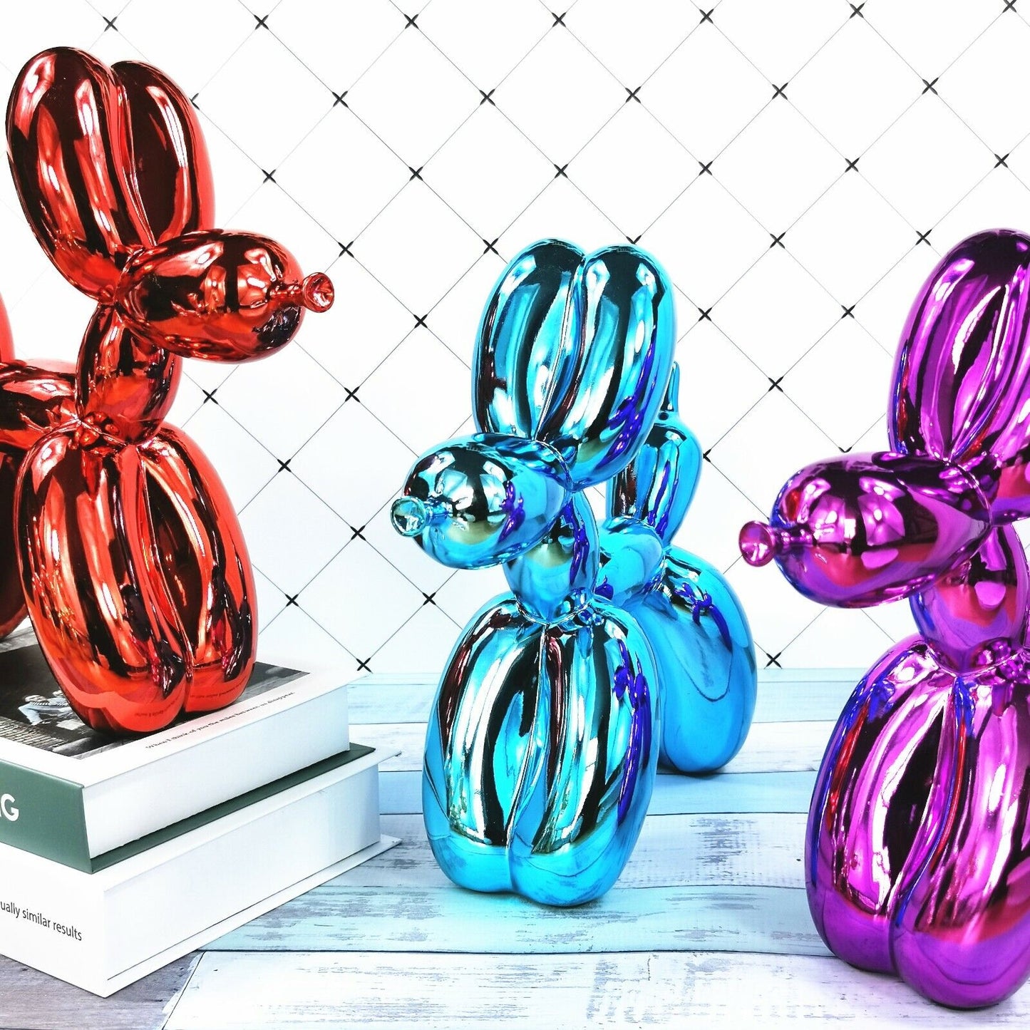 Resin Statues Metallic Blue Balloon Dog Sculpture Balloon Animal Art Figurine 4.7KG/2.8KG