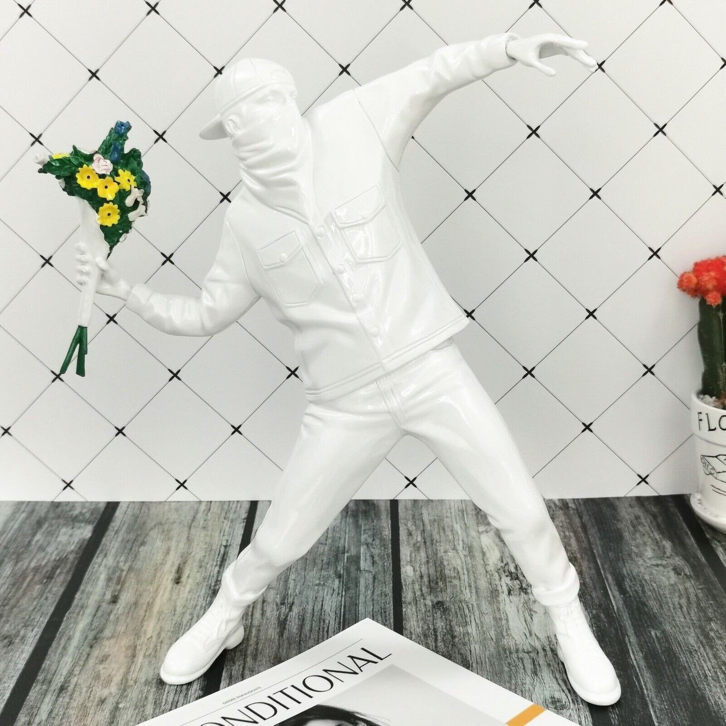 Banksy Rage the Flower Thrower Resin Sculpture Modern Ornaments Creative 3.9KG