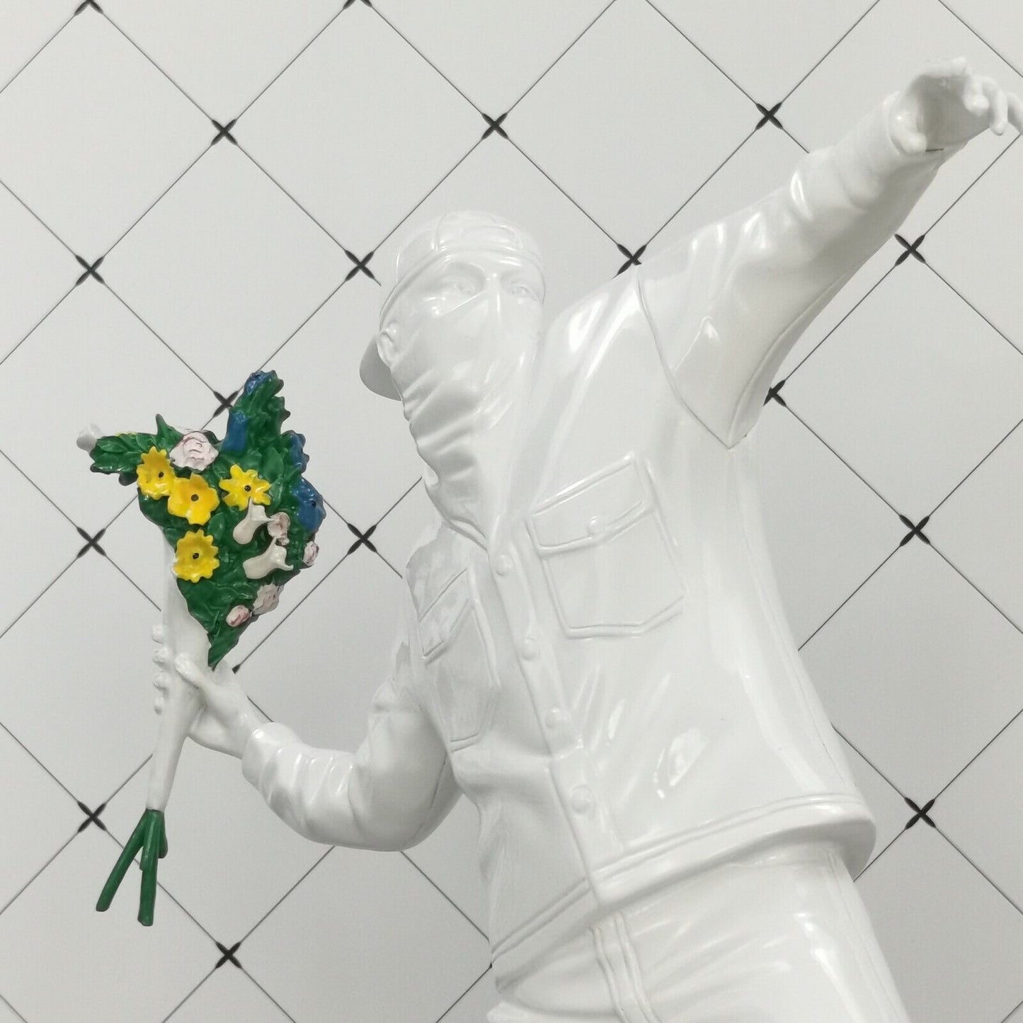 Banksy Rage the Flower Thrower Resin Sculpture Modern Ornaments Creative 3.9KG